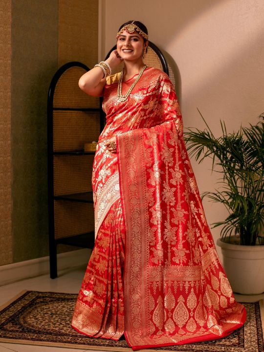 Red Banarasi Silk Saree – Zari Woven Bridal & Festive Wear