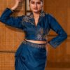 Women's Embroidered Silk Drape Skirt Set – Festive Indo-Western Ensemble