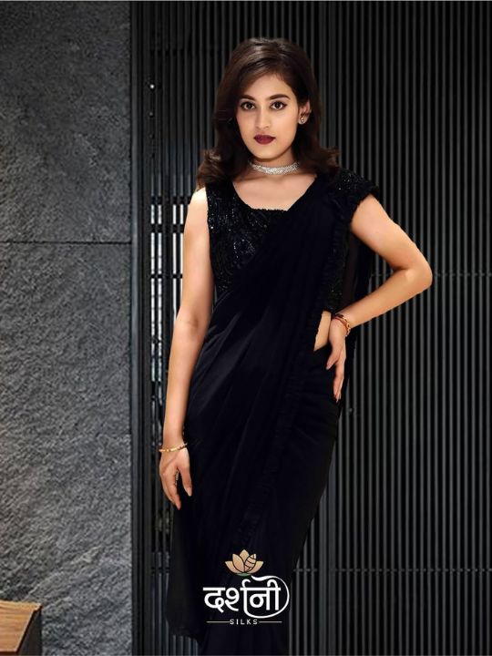 Black Georgette Party Saree – Sequin Work & Designer Blouse