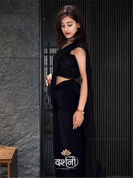 Black Georgette Party Saree – Sequin Work & Designer Blouse