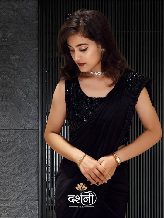 Black Georgette Party Saree – Sequin Work & Designer Blouse
