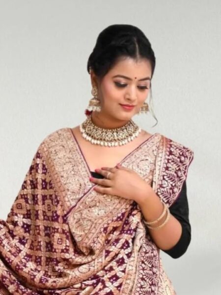 Designer Maroon Kanchipuram Silk Saree – Bridal Zari Weave