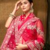 Red Net Bridal Lehenga Set – Heavy Floral Embroidery & Sequins