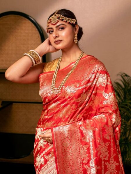 Red Banarasi Silk Saree – Zari Woven Bridal & Festive Wear