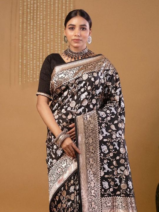 Black Banarasi Silk Saree – Silver Zari Woven Bridal & Festive Wear