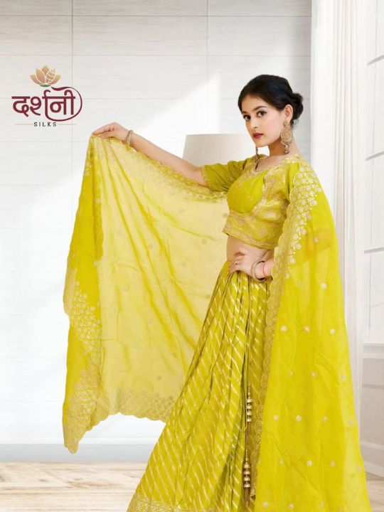 Lime Yellow Silk Lehenga Set – Zari Embroidery & Dupatta