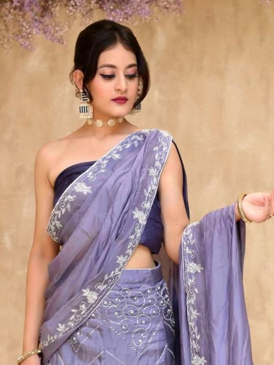 Lavender Ombre Embroidered Lehenga Set – Strapless Blouse & Dupatta by Darshani Silks