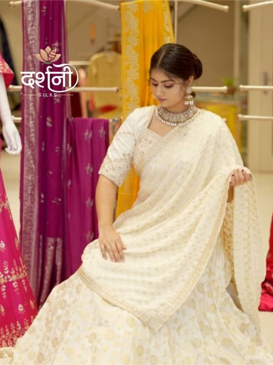 Ivory Embroidered Net Lehenga Set – Bridal Festive Wear