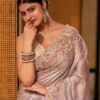 Pastel Lilac Embroidered Saree – Silk Blend with Floral Detailing