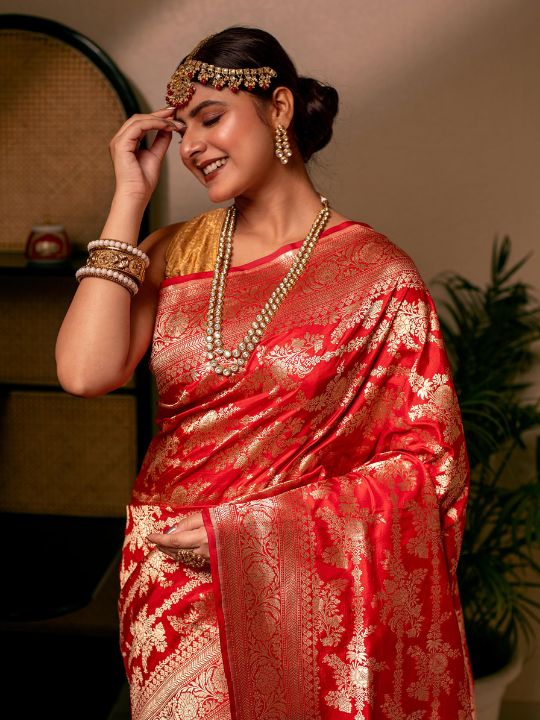 Red Banarasi Silk Saree – Zari Woven Bridal & Festive Wear