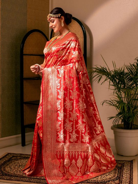 Red Banarasi Silk Saree – Zari Woven Bridal & Festive Wear