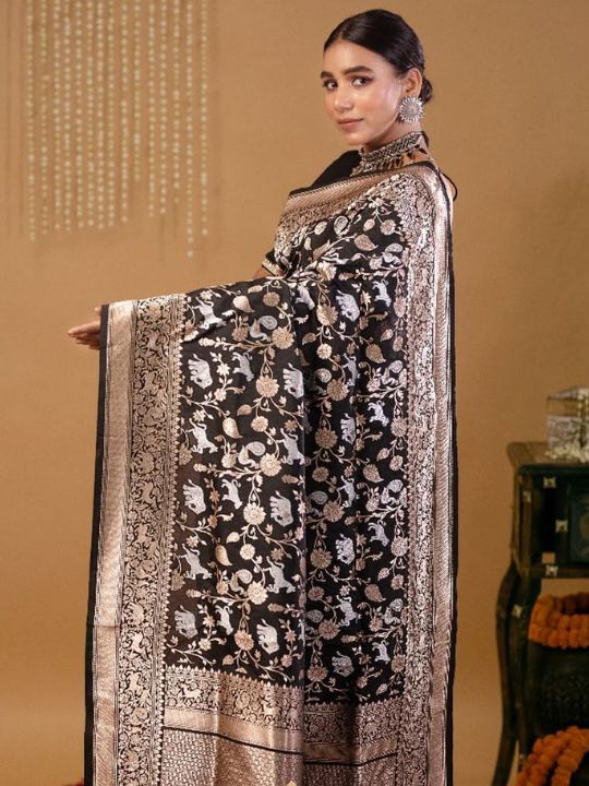 Black Banarasi Silk Saree – Silver Zari Woven Bridal & Festive Wear