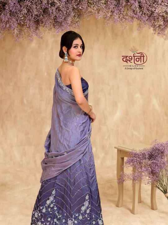 Lavender Ombre Embroidered Lehenga Set – Strapless Blouse & Dupatta by Darshani Silks