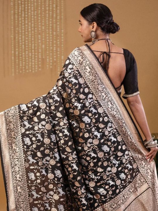 Black Banarasi Silk Saree – Silver Zari Woven Bridal & Festive Wear