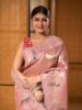Pastel Pink Silk Saree with Peacock Embroidery & Floral Zari Work