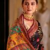 Black Silk Saree with Multicolor Resham & Zari Embroidered Border